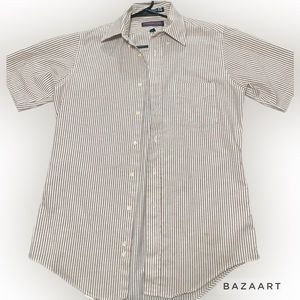 Burgundy red/white striped Claybrook button up shirt